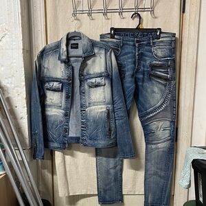 Rockstar Blue Denim Jeans and Jacket for Men